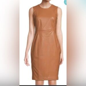 Edgy Rock-chic Lux Look Calvin Klein Sheath Dress, Honey Colored Women Size 10